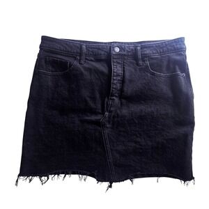 Old Navy Blackjack High Rise Denim Mini Skirt Black Raw Hem Button Fly Size 14